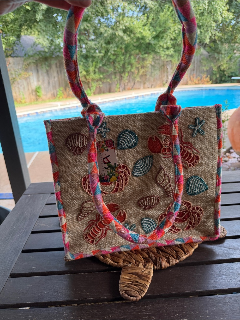 Mary Frances Embellished Seashell beach tote w/ free matching pouch NWOT